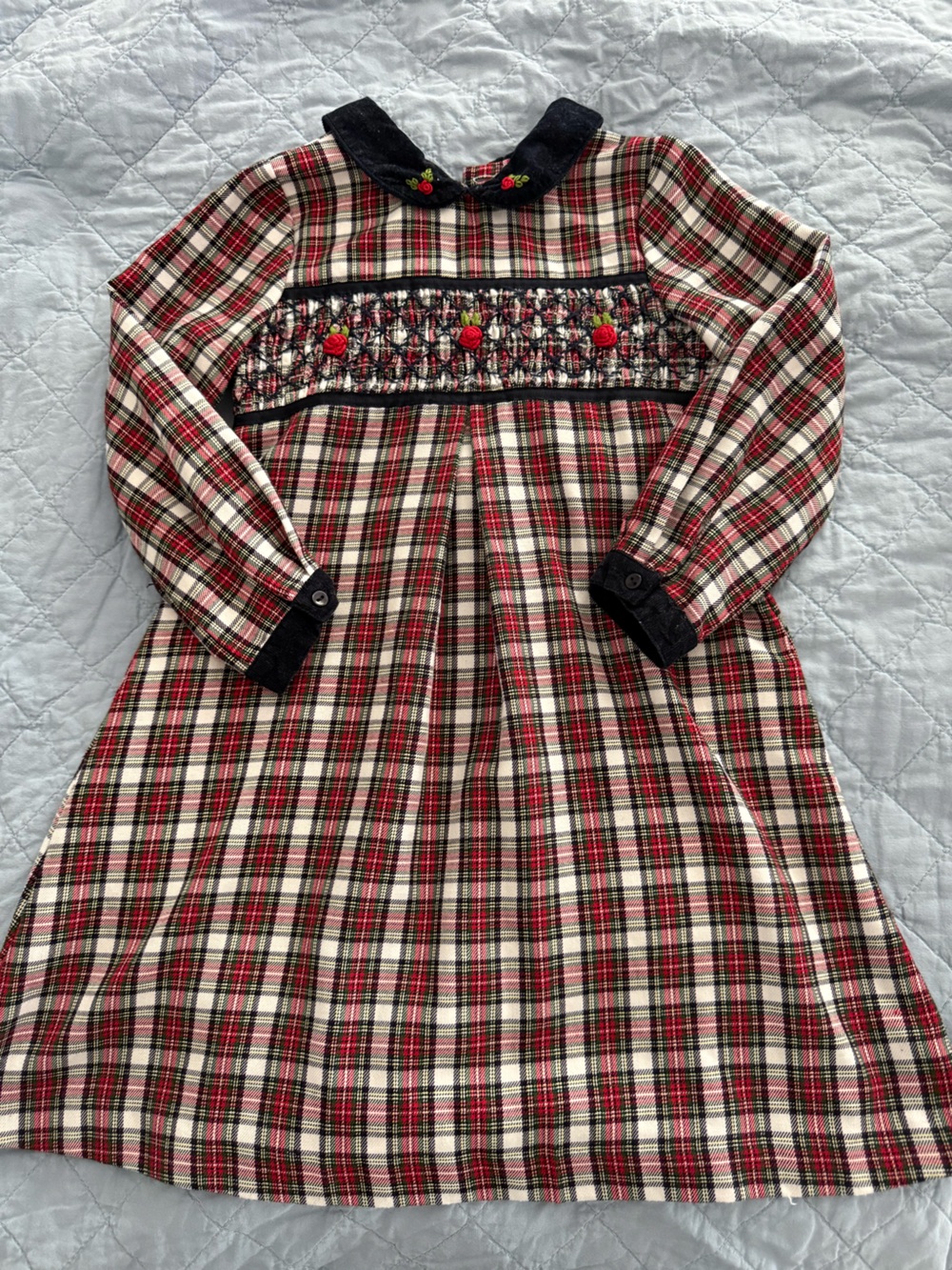 Girls 5 Smocked Little Bitty Plaid Dress with Red, Green, White, and Navy Tartan